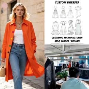 Manteau long décontracté pour femme, coupe ample, à revers crantés, couleur orange unie, style trench-coat, ouvert sur le devant, à manches longues, coupe-vent, idéal pour le bureau, vente en gros - Product Image 1