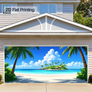 Spanduk Pintu Garasi Pemandangan Pantai Musim Panas Kustom 13x6FT Latar Belakang Tropis untuk Dekorasi Pesta Kolam Renang Dekorasi Dinding Dalam & Luar Ruangan - Product Image 1