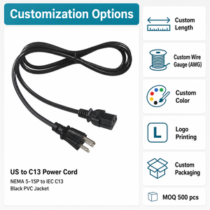 สายไฟ AC 3 ขา แบบ NEMA 5-15P ต่อ IEC C13 สายไฟคอมพิวเตอร์ 18AWG 10A 125V สำหรับเดสก์ท็อป พีซี มอนิเตอร์ เครื่องพิมพ์ - Product Image 5