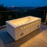 Bain à remous rectangulaire autoportant en acrylique, écologique, portable, pour intérieur, avec jets de massage LED colorés