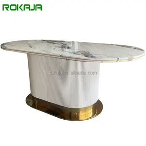 High End Gold Edge Marble Dining Table Leather Feet Gold Stainless Steel Base 6 8 10 Seaters Dinning Room Table Sets