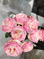 Buket Biru Buatan untuk Hadiah Kemasan Bunga Peony Seikat Merah Sutra Murah