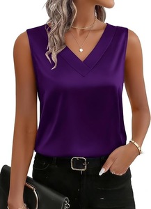 Débardeur en satin de soie sexy à col en V, chemisier d'été sans manches, <span class=keywords><strong>tenue</strong></span> décontractée chic pour les affaires, vêtements de vacances 2026 - Product Image 4