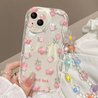 Coque de téléphone portable en TPU avec bracelet à perles de fleurs et de papillons porte-bonheur, écran plein écran, pour iPhone 6 7 8 X 11 16 Pro Max, fabriqué par BAILI