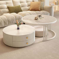 Table basse moderne en bois style crème, nouveau modèle 2025, mobilier de maison haut de gamme de luxe léger, idéale pour salon, extensible avec rangement