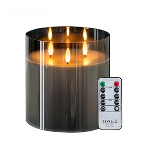 <span class=keywords><strong>Bougie</strong></span> électronique <span class=keywords><strong>LED</strong></span> scintillante de 15 cm en coquille de cire véritable, transparente, de très grand diamètre, teinte en cendre avec accents dorés - Product Image 1
