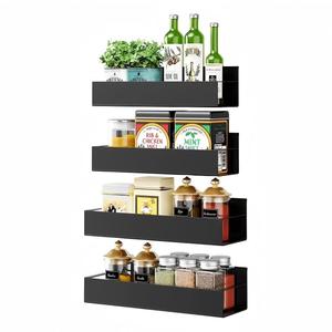 Kitchen Spice Organizer Double Tier 4 Pack Metal Black Wall Mounted Fridge Magnetic Spice <strong>Racks</strong> for Refrigerator - Product Image 2