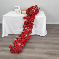 Rangée de fleurs artificielles rouges personnalisées 200*30cm pour la décoration de mariage Décoration d'arche de fleurs Chemin de fleurs pour la décoration florale d'escalier