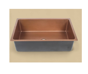 Évier de cuisine de style farmhouse en cuivre massif de qualité supérieure, avec façade à tablier, surface martelée faite à la main, finition émail noir et polissage cuivre - Product Image 1