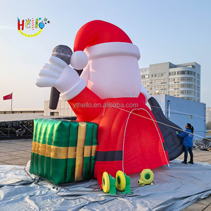 <strong>Customized</strong> <strong>Inflatable</strong> Christmas Blow up Santa Claus <strong>Inflatable</strong> Singing Santa With Guitar <strong>Microphone</strong> and Gift Box - Product Image 2