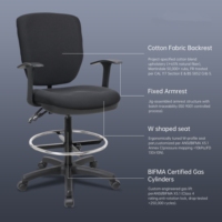 Chaise de laboratoire au design moderne, hauteur réglable, roulettes silencieuses, accoudoirs en coton doux à texture mate, matériau en nylon pour usage scolaire
