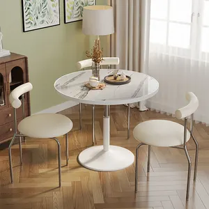 餐桌旋转轮升降现代豪华北欧混凝土金属木大理石圆形家具套装餐桌餐厅