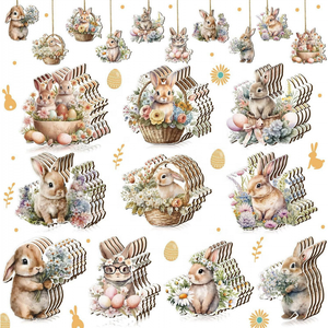30 Piezas/Bolsa, Adornos Colgantes de Madera de Conejito de Pascua para Niños, Decoración para Fiestas con Cuerdas y Etiquetas de Madera para Árboles - Product Image 3