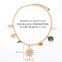 Collier en acier inoxydable XYXL0105 avec pendentif soleil et breloques variées, perles, bijoux bohèmes pour femme, cadeau de vacances