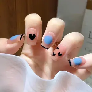 24Pcs Ballerina Dài Vuông Nail Mẹo Móng Tay Giả Mặc Bướm Hoa Trà Hoa Ngọc Trai Thiết Kế Báo Chí Trên Móng Tay