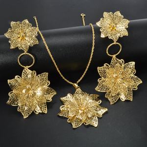 Luxury 14k <b>Gold</b> Plated Brass <b>Earring</b> and Necklace Bridal Jewelry <b>Set</b> for Wedding Party & Anniversary - Product Image 1