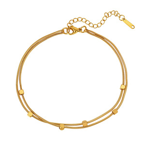 Venta al por mayor de fábrica: Tobillera ajustable de acero inoxidable chapada en oro de 18 quilates, impermeable, con cuentas geométricas, a la moda, para mujer. - Product Image 1