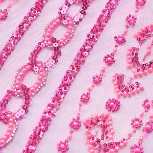 Luxus Seil Sequenz Afrikanische Spitze Stoff Tüll Spitze Stickerei Mit Perlen Für Party kleid