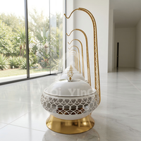 Nouveau Réchaud de Luxe Blanc et Doré 8L Rond pour Buffet avec Couvercle en Verre Visible et Support Suspendu pour Hôtels, Mariages et Traiteurs