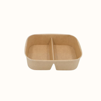 Boîtes rigides en carton ondulé kraft à double compartiment, écologiques, à usage unique, de forme oblongue, imprimées en flexographie, pour repas séparés