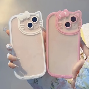 Funda transparente para teléfono con diseño de gatos de dibujos animados, estilo moderno y lindo, con espejo de KT en la parte trasera, para iPhone 11, 12, 13 Pro Max, 14 Plus, 15, 17 - Product Image 1