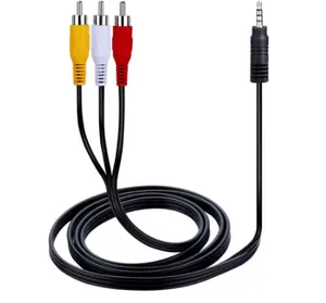 热RCA电缆公至3 RCA 3.5毫米插孔适配器音频辅助视频影音电缆线，用于DVD播放机录像机HiFi录像机电视立体声1.5米