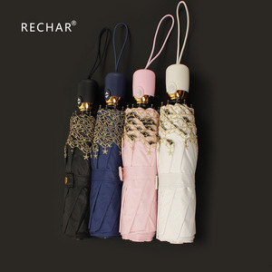 Parapluie pliant automatique Spot RECHAR brodé d'une étoile à cinq branches, protection UV, diamètre 98 cm, conception à trois plis - Product Image 3
