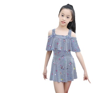 Traje de Baño de Una Pieza para Niñas Baiya, Estilo Vestido a Rayas, Secado Rápido, Alta Elasticidad, 8-12 Años - Product Image 5