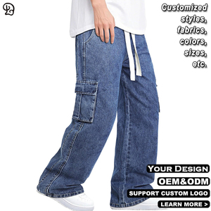 Maßgeschneiderte Herren Vintage Gewaschene Baggy Cargo Jeans Lose Weite Beinöffnung Denim-Hosen mit Mehreren Taschen Streetwear Mode Hip-Hop Lässige Hose - Product Image 4