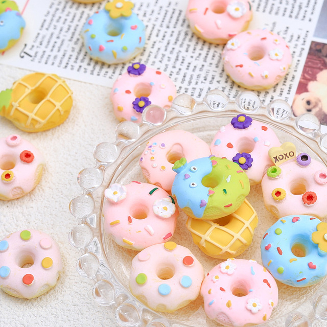 Cottagecore Donut Food Charm Cream Gel Resin 3D Sculpted Artistic DIY Phone Case Hair Clip Kawaii Craft Supplies Jewelry Making