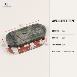 Conjunto de Bandejas de Joias em Mármore Oval Luca |   Organizador de Joias em Pedra Verde Floresta Tropical Rosso Lepanto Polido para Decoração de Mesa, Entrada e Banheiro - Product Image 3