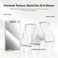 Tarjetero Magnético con Espejo y Soporte, 2 Ranuras para Tarjetas, Diseño Plegable para Accesorios de Celulares, Venta al Por Mayor
