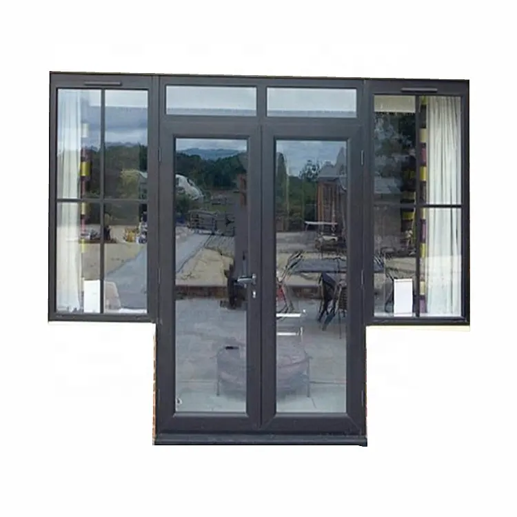 Üstün kullanılan alüminyum dış ses geçirmez sallanan cam veranda fransız çift kapı çerçeveleri