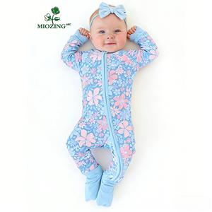 Combinaison bébé bio en bambou à double fermeture éclair, imprimé floral Miozing, vente en gros, vêtements de bébé de qualité supérieure, pyjama bébé personnalisé - Product Image 1