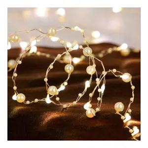 Garland Mini Pearl Fairy Battery Operated Warm White Christmas Wedding Room Party Indoor Decoration Led Copper Wire String Light