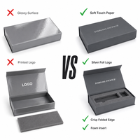 Boîte cadeau magnétique grise personnalisée avec logo en feuille d'argent, insert en mousse, toucher doux, OEM
