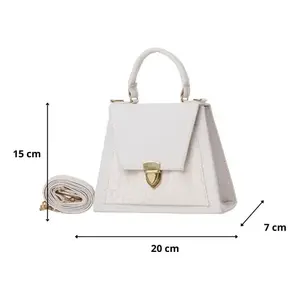 Bolso Bandolera Blanco para Mujer Biuna, Diseño Geométrico, Decoración de Cadena, Cierre de Cremallera, Piel Sintética, Uso Diario, Verano e Invierno - Product Image 3