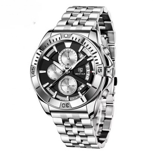 Montre chronographe sportive décontractée pour homme, bracelet en cuir, étanche, montre classique à quartz avec fenêtre de calendrier - Product Image 5