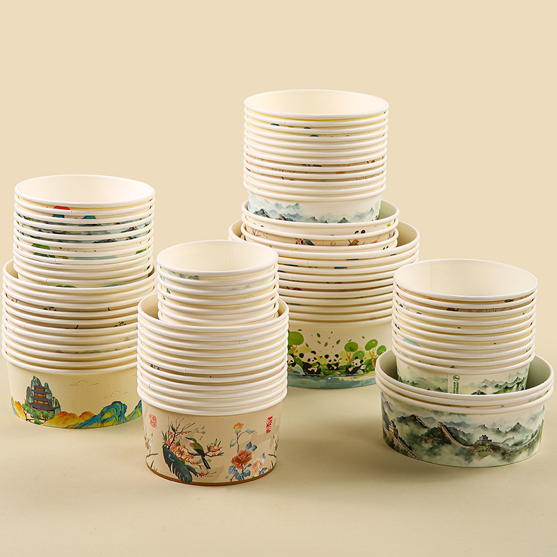 Custom Kraft Disposable Food Grade Takeaway Lunch Box Paper Plate and Bowl for Instant Noodles with Lid