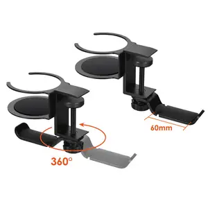 Cup Holder For Desk Headphone Hanger 2-in-1 For Office/gaming Carbon Steel Desk Cup Holder With Rubber Pad