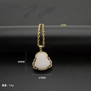 Nouveau pendentif Bouddha en titane et acier inoxydable plaqué or avec diamants et pierres de jade - Product Image 4