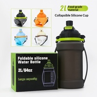 Bouteille d'eau de sport pliable en silicone de 2 litres, gourde souple d'extérieur grande capacité de 67 oz, pliable, de qualité alimentaire, à presser pour boire
