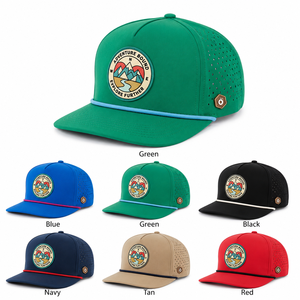 Gorra de béisbol perforada transpirable de poliéster impermeable personalizada al por mayor para deportes, golf, con logo de parche y cuerda - Product Image 2