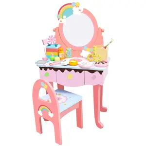 Kayu Peran Bermain Rainbow Meja Rias Mainan Make-Up Simulasi Furniture Mainan Anak-anak Kayu Pink Meja Rias Mainan