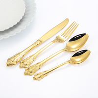 Hôtel de luxe mariage argenterie acier inoxydable baroque vintage rétro doré royal ensemble de couverts de table complet