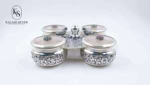 Ensemble de récipients de rangement en argent de qualité supérieure avec plateau décoratif, argenterie indienne traditionnelle pour Pooja, service de fruits secs et cadeaux - Product Image 3