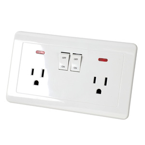 Wall Socket 15A 2 Outlets With <b>Switch</b> And Indicator Light <b>Usb</b> Port Standard Grounding 120V PC Material - Product Image 1