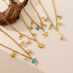 <span class=keywords><strong>Boho</strong></span> paslanmaz çelik takı 316L 18K altın kaplama okyanus doğal taş kolye kolye kadınlar için hippi plaj tarzı - Product Image 1