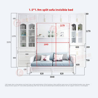 Lit mural multifonctionnel intégré Murphy avec canapé, bureau à domicile, bibliothèque, armoire, cadre solide, panneau moderne en acier pliable invisible