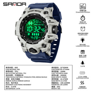 Montre de sport SANDA 6229 <span class=keywords><strong>pour</strong></span> homme, montre électronique numérique, montre-<span class=keywords><strong>bracelet</strong></span> résistante aux chocs, compte à rebours, étanche 5ATM, <span class=keywords><strong>bracelet</strong></span> - Product Image 6